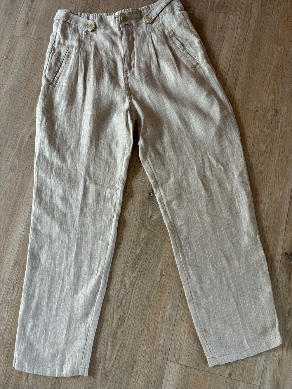 NWT khaki & white linen pinstripe pants from Sundance